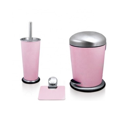 Colorful purple metal bathroom accessories toilet set include trash can & toilet brush, roll paper holder