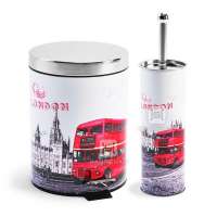 New Set products London Bus series garbage bin & toilet brush with printing/ bathroom accessories