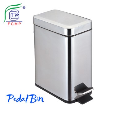 rectangular stainless steel foot pedal mirror coating finished dustbin for household