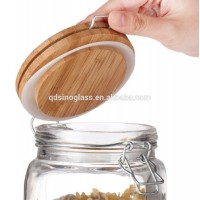 SINO GLASS trade assurance clip top storage jar set glass jar with bamboo lid